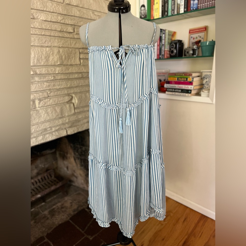 Moon River Blue and White Sleeveless Sundress Resort Wear